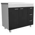 thumbnail image 1 of Ferretti Utility Sink with Three Drawers and Double Door Cabinet White Frame Black Doors, 1 of 8