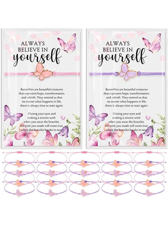 Ferreve 20 Set Butterfly Bracelet Gifts for Women with Cards, 2 Styles