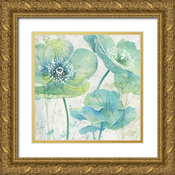 Ferri, Stefania 26x26 Gold Ornate Wood Framed with Double Matting Museum Art Print Titled - Garden Blue Floral 1