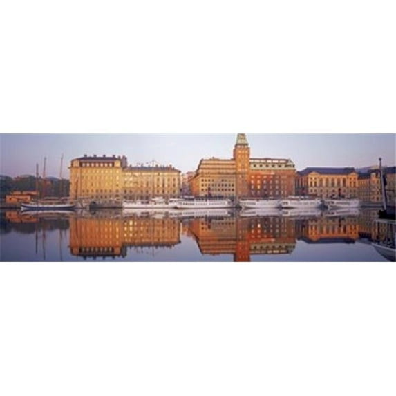 Ferries and Sailboats moored at a harbor Nybroviken SAS Radisson Hotel Stockholm Sweden Poster Print by - 36 x 12