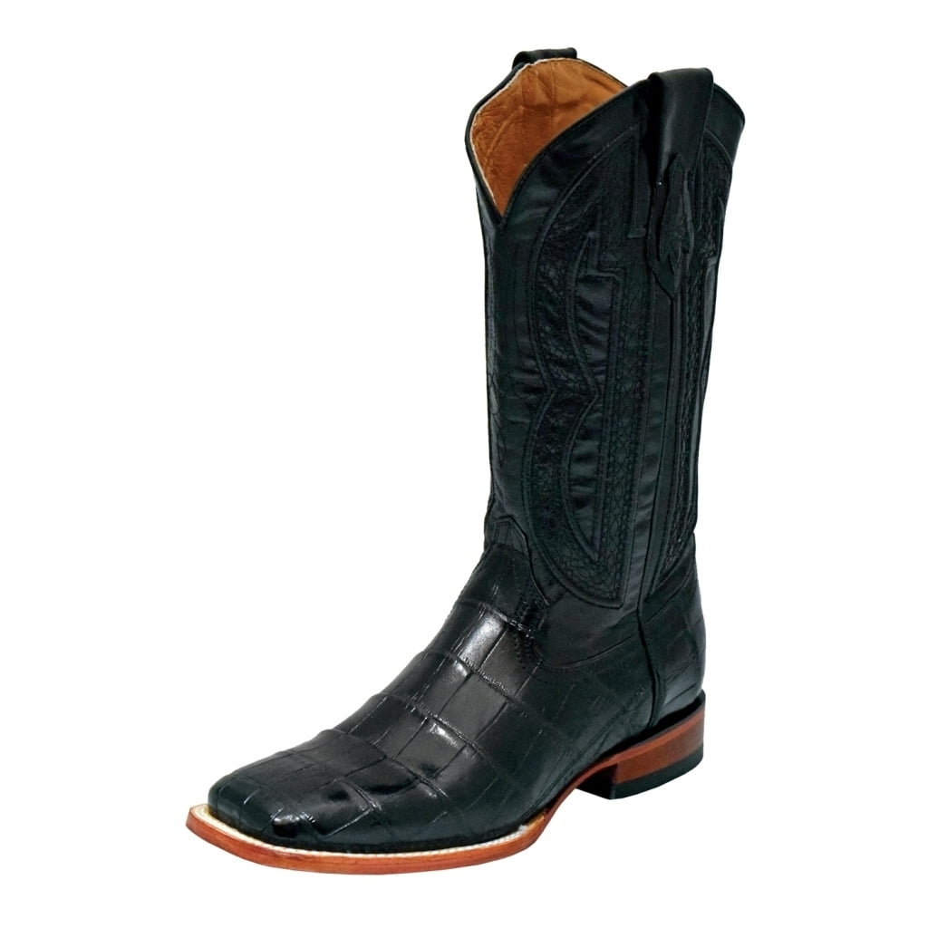 FERRINI Men's American Alligator Stallion Square Toe Black Western ...