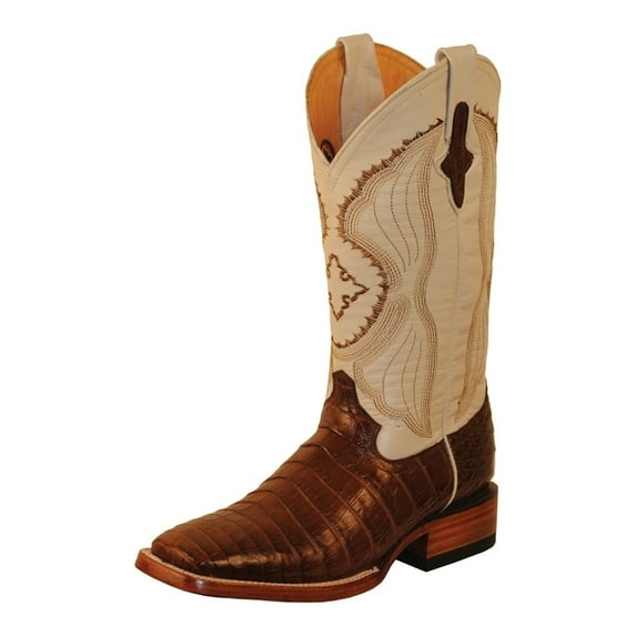 Ferrini Mens Belly Caiman Chocolate Square Toe Western Cowboy Boots Mid Calf