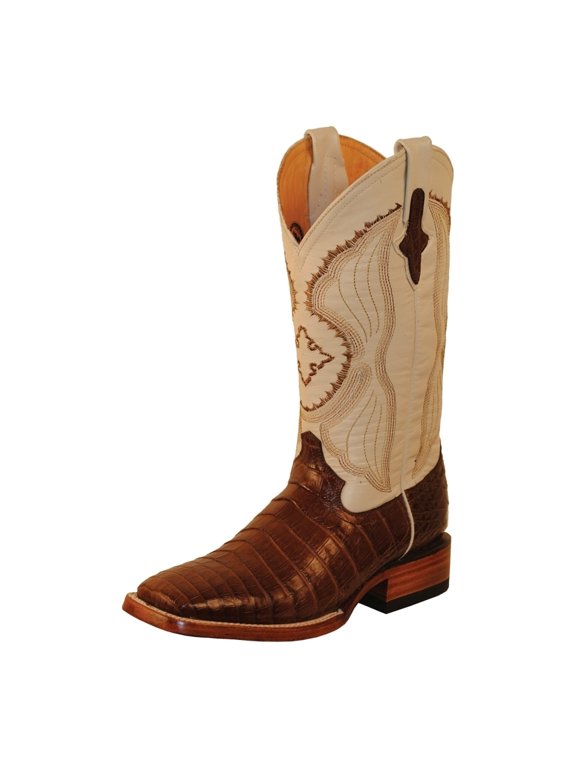 Mens Belly Caiman Chocolate Square Toe Western Cowboy Boots Mid Calf