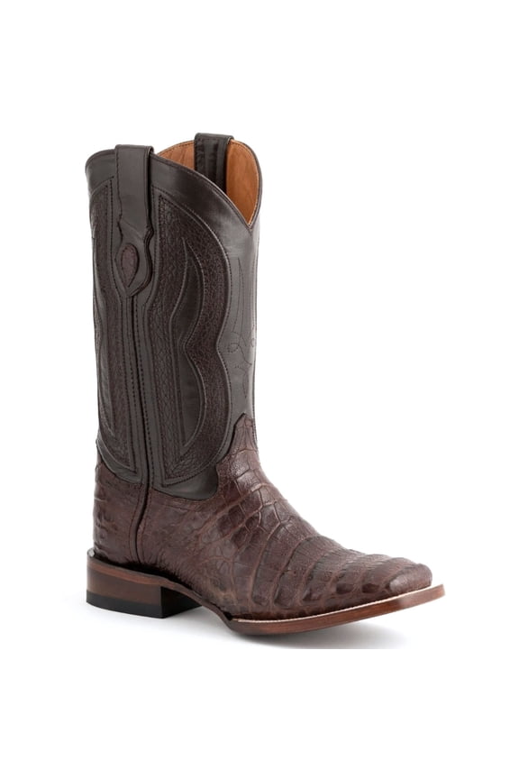 Men's Belly Caiman Dakota Toe Boots, Color: Chocolate, Size: 9.5-EE