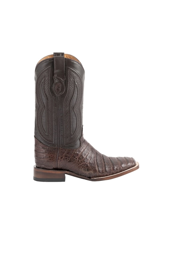 Mens Belly Caiman Chocolate Square Toe   Western Cowboy Boots   Mid Calf