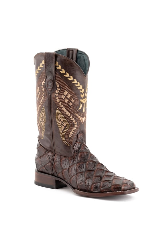 Men's Bronco Square Toe Western Boots, Color: Chocolate, Size: 10.5-D