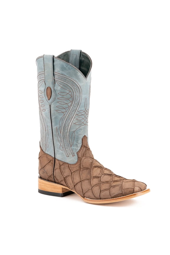 Men's Bronco Square Toe Western Boots, Color: Brown, Size: 9.5-D
