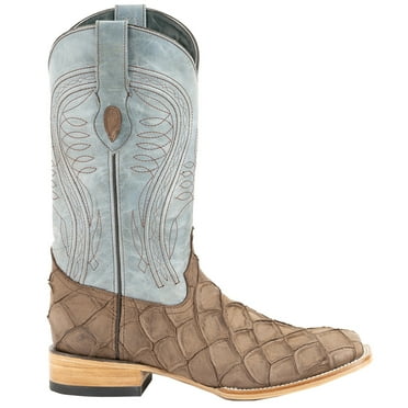 Ferrini Mens Bronco Pirarucu Print Embroidered Square Toe Cowboy  Mid Calf