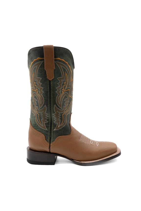 Mens Clint Embroidered Square Toe Pull On Cowboy  Mid Calf Boots