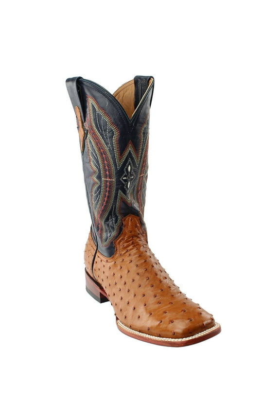 Mens Full Quill Ostrich Square Toe   Dress Boots   Mid Calf