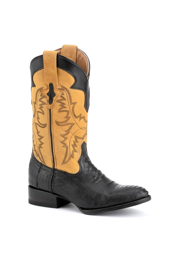 Men's Nash Ostrich Leg R-Toe Black Boots, Size: 10 (1141104100D)