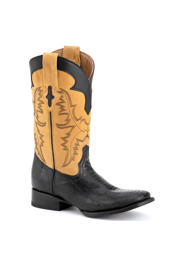 Men's Nash Ostrich Leg S-Toe Black Boots, Color: Black, Size: 9 (1149304090D)