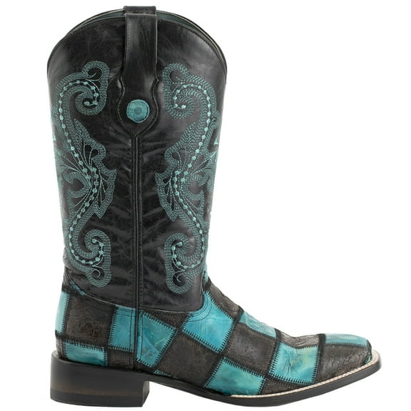 Ferrini Mens Patchwork Embroidered Square Toe Cowboy  Mid Calf Boots