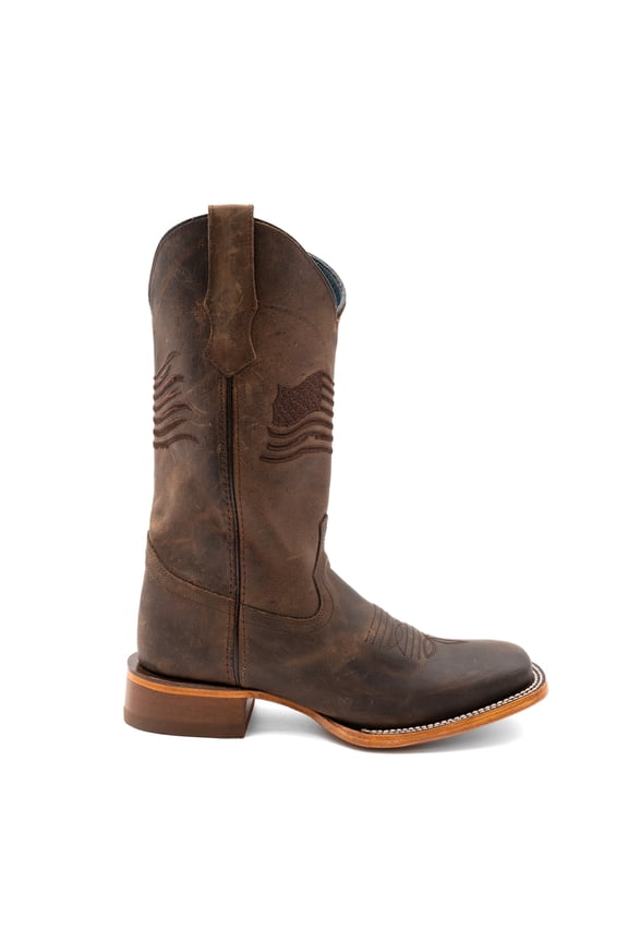 Mens Patriot Embroidered Square Toe Cowboy Mid Calf Boots
