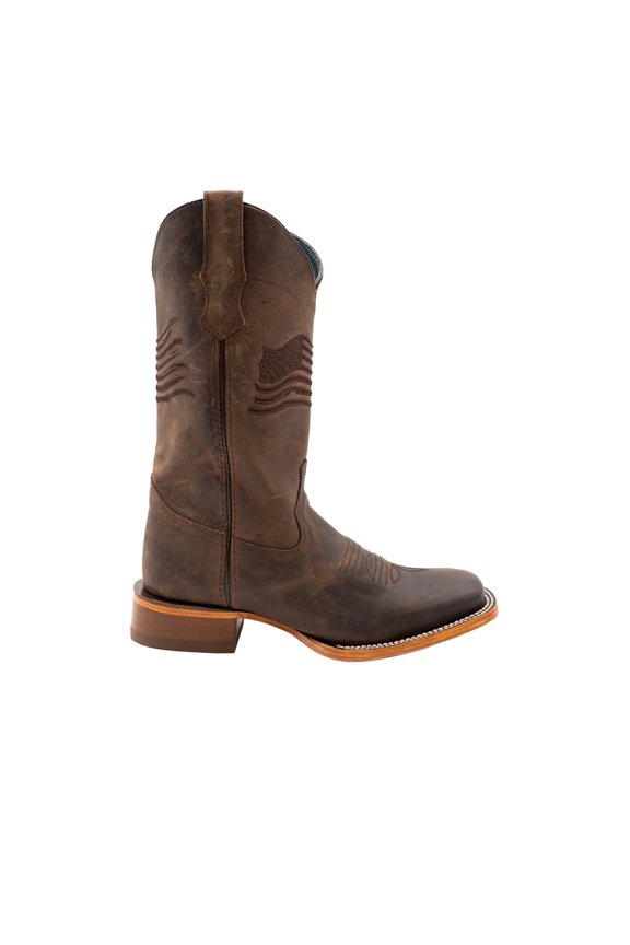 Mens Patriot Embroidered Square Toe Cowboy Mid Calf Boots
