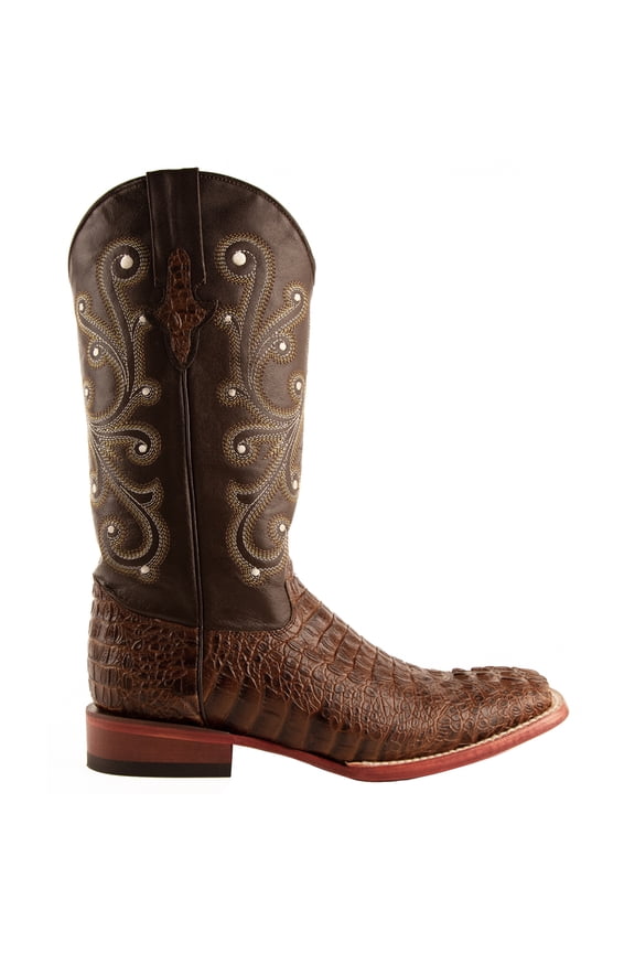 Mens Stampede Croco Print Square Toe Cowboy Mid Calf Boots