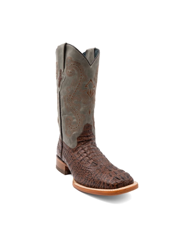 Men's Caiman Croc Print Square Toe Boots, Color: Sport Rust, Size: 9.5-D
