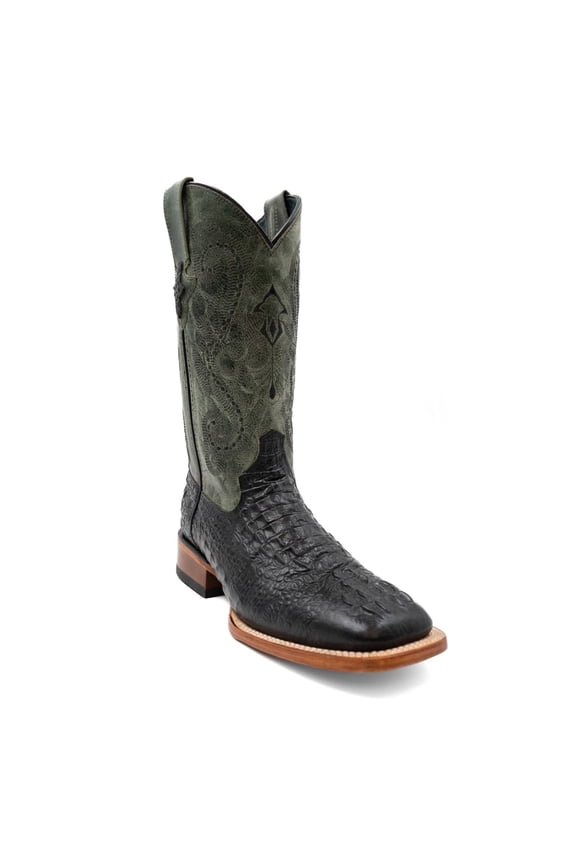 Men's Caiman Croc Print Square Toe Boots, Color: Black, Size: 13-D