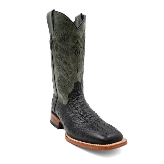 FERRINI Men's Caiman Croc Print Square Toe Boots, Color: Black, Size: 9.5-EE