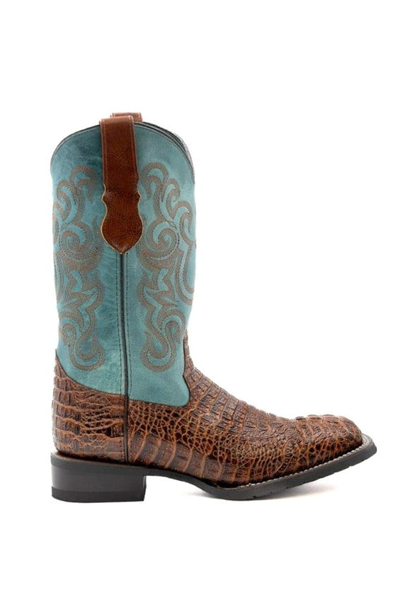 Mens Stampede Croco Print Square Toe Cowboy Mid Calf Boots