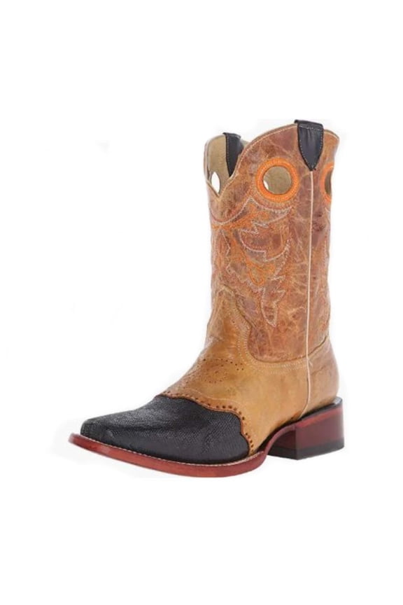 Western Boots Mens Exotic Lizard D Toe Saddle Black RL3