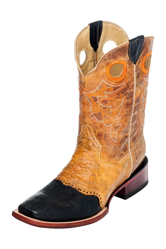 Western Boots Mens Exotic Lizard D Toe Saddle Black RL3