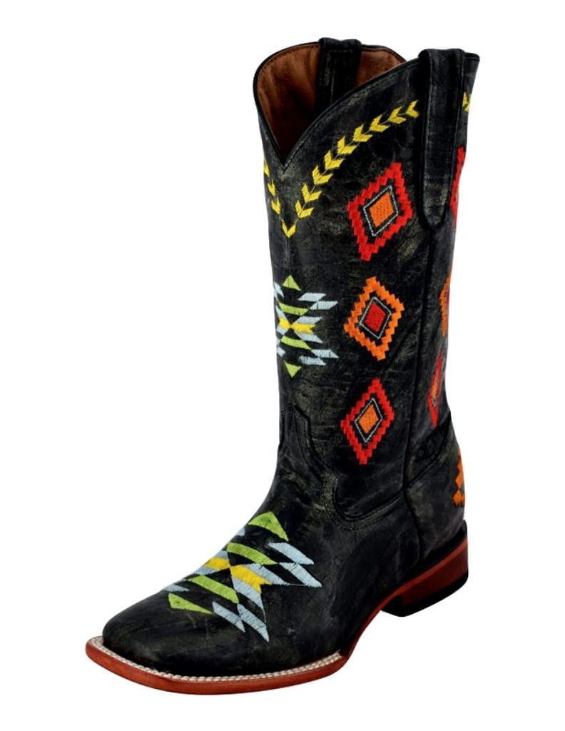 Ferrini Women's Distressed Cowhide Western Boots - 12 Inch Snip Toe, Black - View #12