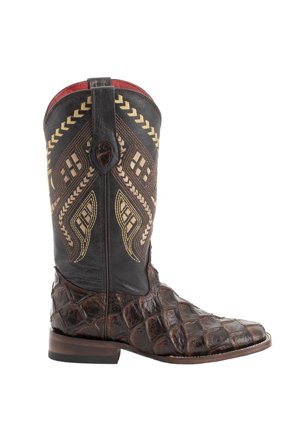 Womens Bronco Pirarucu Print Embroidered Square Toe Cowboy  Mid Cal