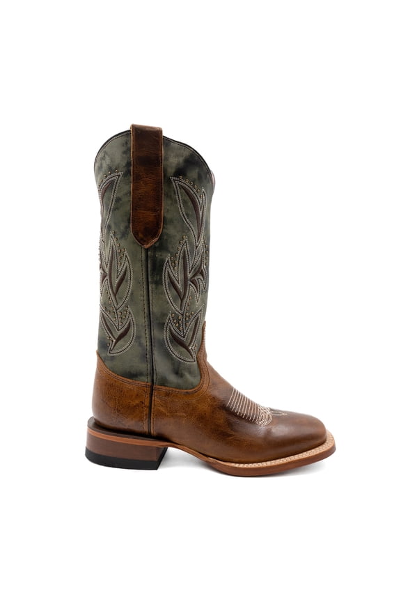 Womens Maggie Embroidered Square Toe Pull On Cowboy  Mid Calf Boots