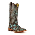 thumbnail image 1 of FERRINI Women's Patchwork Square Toe Boots, Color: Black/Teal, Size: 6-B, 1 of 6