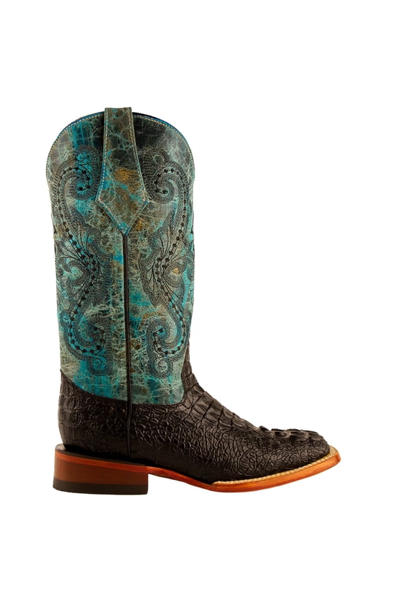 Womens Stampede Croco Print Square Toe Cowboy  Mid Calf Boots