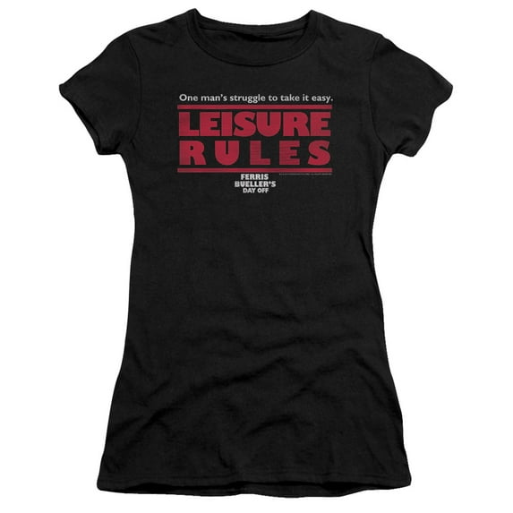 Trevco Ferris Bueller-Leisure Rules Short Sleeve Junior Sheer Tee, Black - Large
