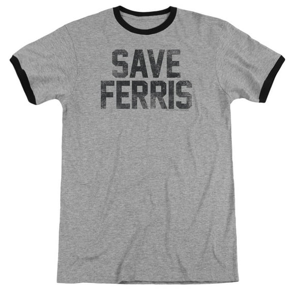 Ferris Bueller Save Ferris Adult Ringer T-Shirt Heather Black