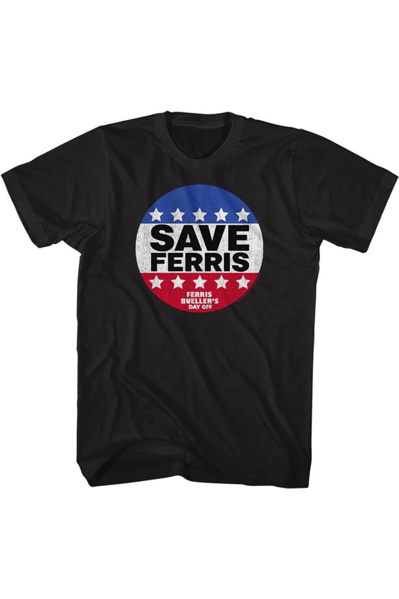 Ferris Bueller's Day Off Save Ferris Button Black Adult T-Shirt Xlt