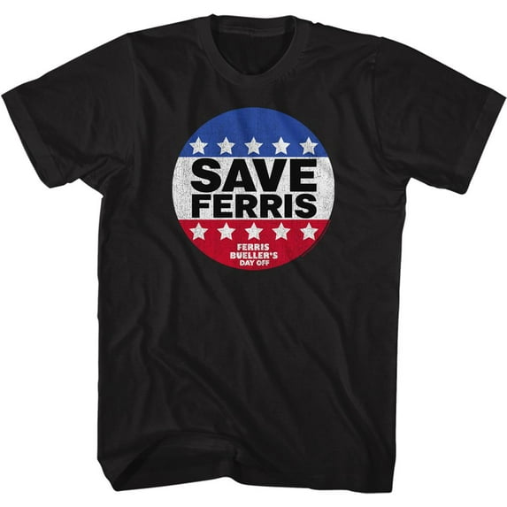 Ferris Bueller's Day Off Save Ferris Button Black Adult T-Shirt