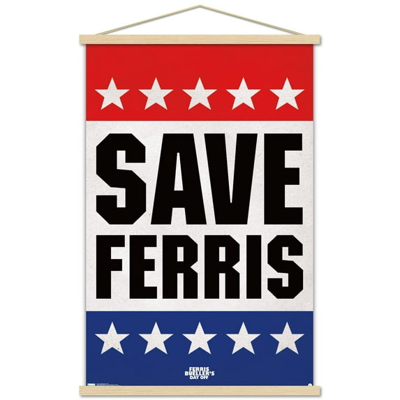 Ferris Bueller's Day Off - Save Ferris Wall Poster with Wooden Magnetic Frame, 22.375" x 34"