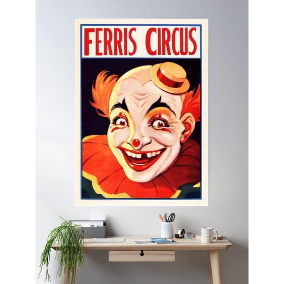 Ferris Circus Clowns Entertainment Performance C.1930 Vintage Art Poster Poster Wall Art, Modern Wall Decor For Living Room Bedroom, 12x18 UNFRAMED