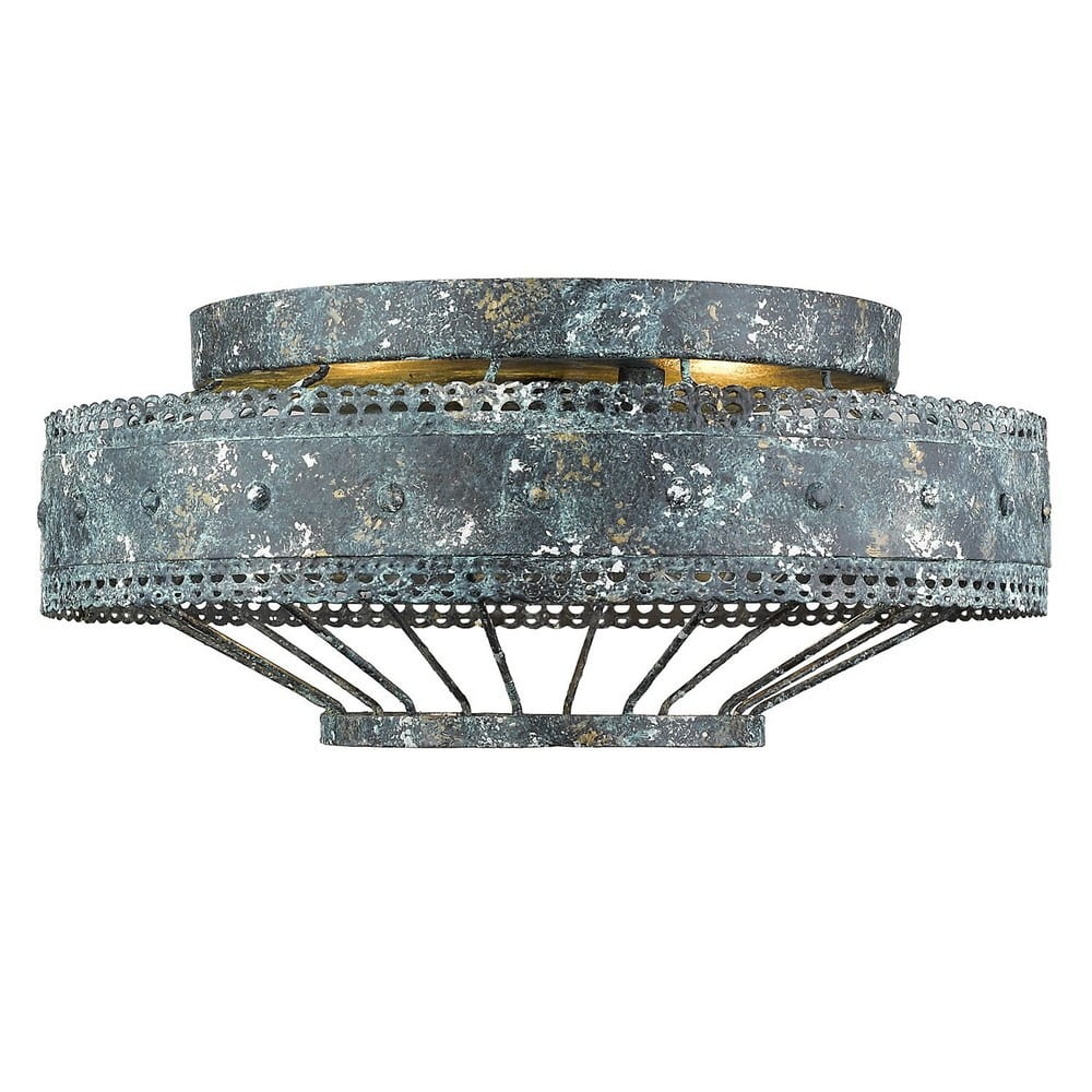 Ferris 14'' Blue Verde Patina Rustic Flush Mount Light