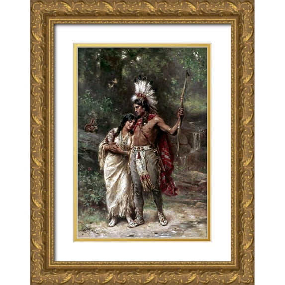 Ferris, Jean Leon Gerome 23x32 Gold Ornate Wood Framed with Double Matting Museum Art Print Titled - Hiawathas Wedding Journey - Longfellow