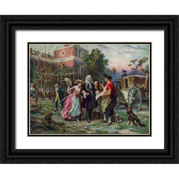 Ferris, Jean Leon Gerome 32x25 Black Ornate Wood Framed with Double Matting Museum Art Print Titled - Building the Cradle of Liberty
