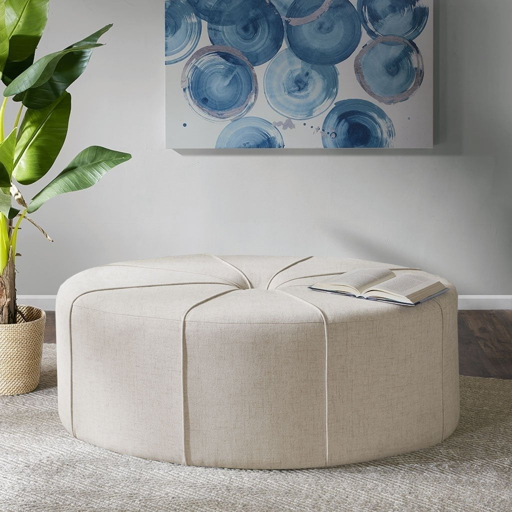 Elegant Cream Melange Tufted Oval Ottoman