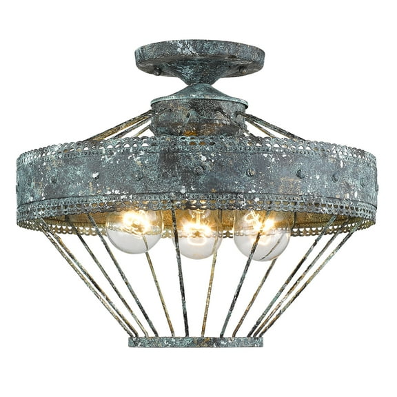 Wry Lighting Ferris 3-light Semi-Flush Mount in Blue Verde Patina