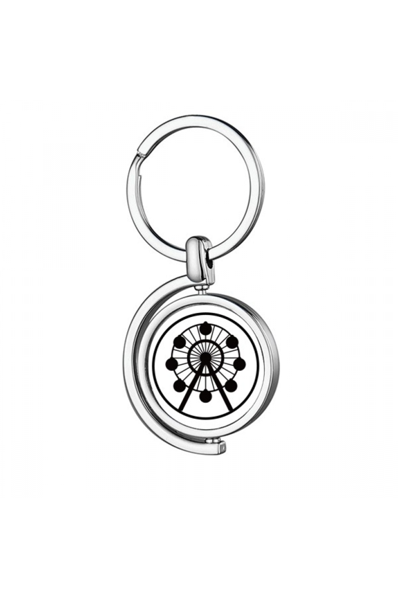 Ferris Wheel Amusement Park Black Outline Rotating Keychain Metal Keyring Holder