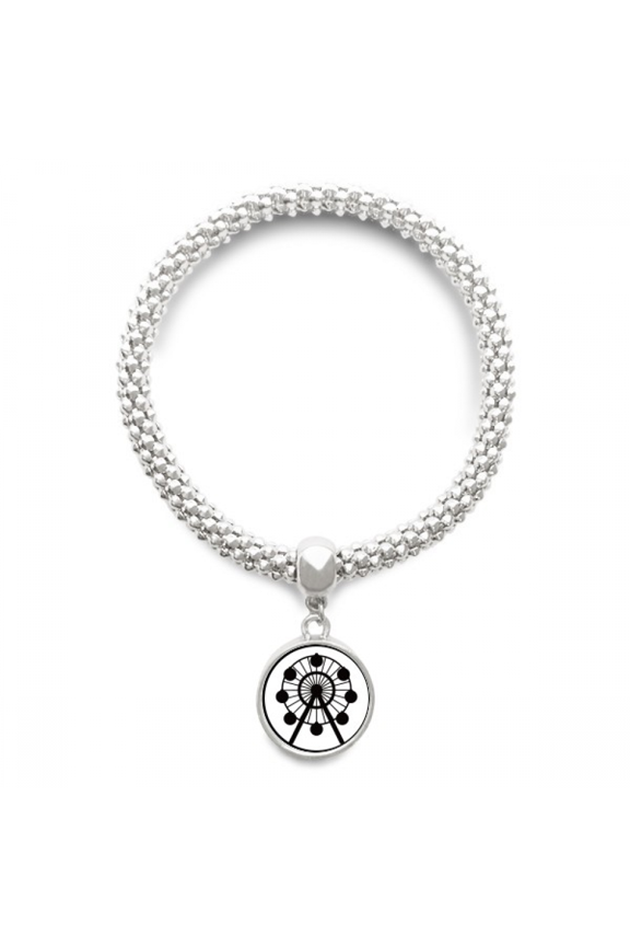 Ferris Wheel Amusement Park Black Outline Sliver Bracelet Pendant Jewelry Chain Adjustable Bangle