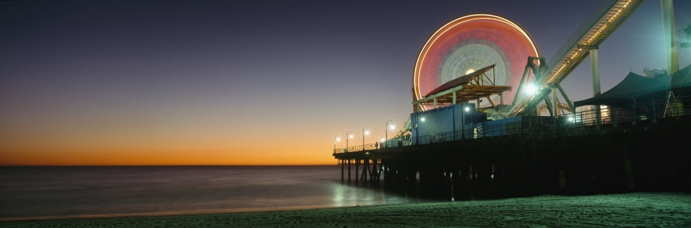 Ferris Wheel And Rollercoaster At Dusk On The Santa Monica Pier Canvas Art - Ian Cumming Design Pics (37 x 12)