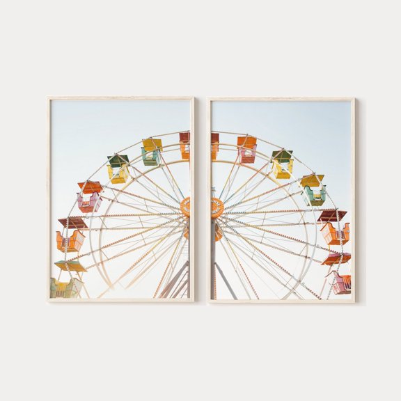 Ferris Wheel Art Summer Amusement Park Colorful Artwork Set 2 Unframed Paper Print 8x12