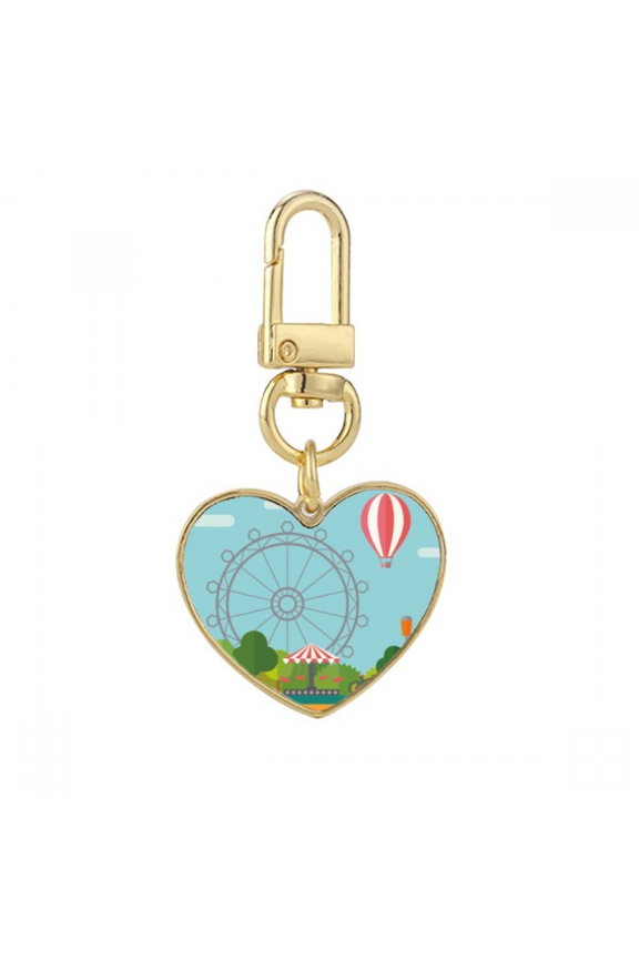 Ferris Wheel Balloon Amusement Park Gold Heart Keychain Metal Keyring Holder