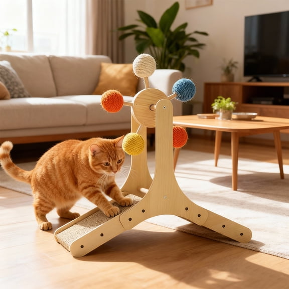 Ferris Wheel Cats Scratcher & Interactive Toy, Corrugated Cardboard Scratching Pad With Sisal Balls, Non-Shedding For Cats Play & Care