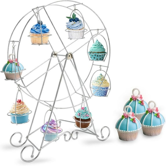 Ferris Wheel Cupcake Stand, 8 Cups Decorative Cupcake Holder, 360 Degree Rotatable Cupcake Display Stand, Metal Cupcake Stand, Dessert Serving Tray for Cupcake Candy Cookies Pastry Treats