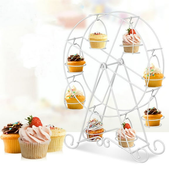 Ferris Wheel Cupcake Stand, Decorative Cupcake Holder for Parties, Spinning Display for Serving Pastry, Treats & Desserts - Easy-to-Clean, Fits 8 Medium Cupcakes - 17.3x12.6x2.87inchs